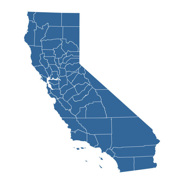 Vector outline map of California state divided into counties